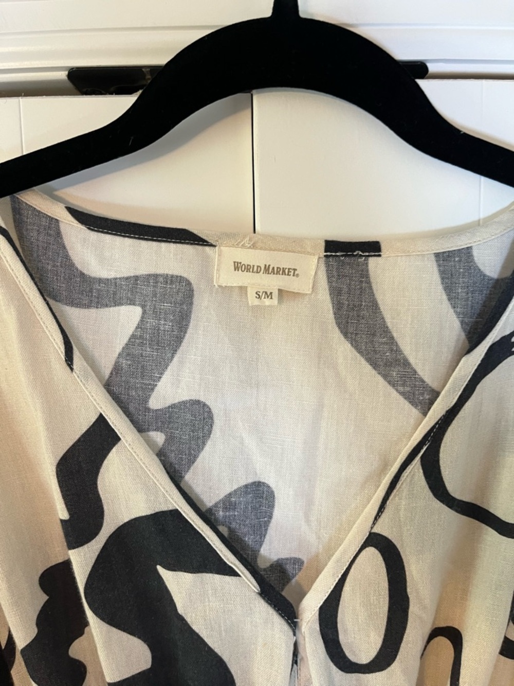 WORLD MARKET Mira Black And White Abstract Shapes Kaftan Dress S/M Boho Cotton - Picture 6 of 9
